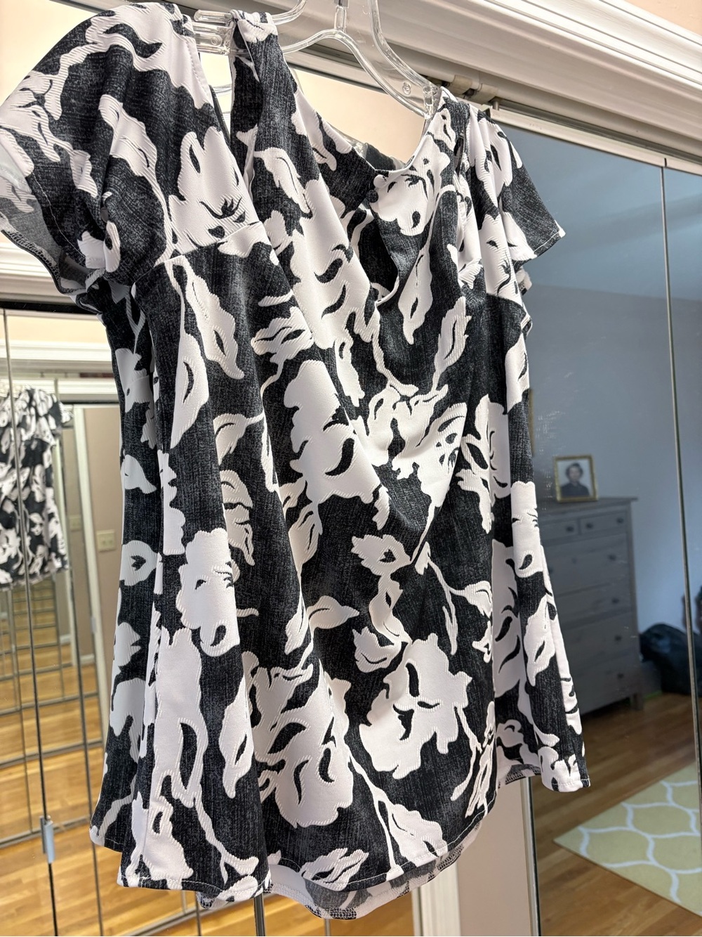 INC International Concepts Black and White Floral Cold-Shoulder Blouse
